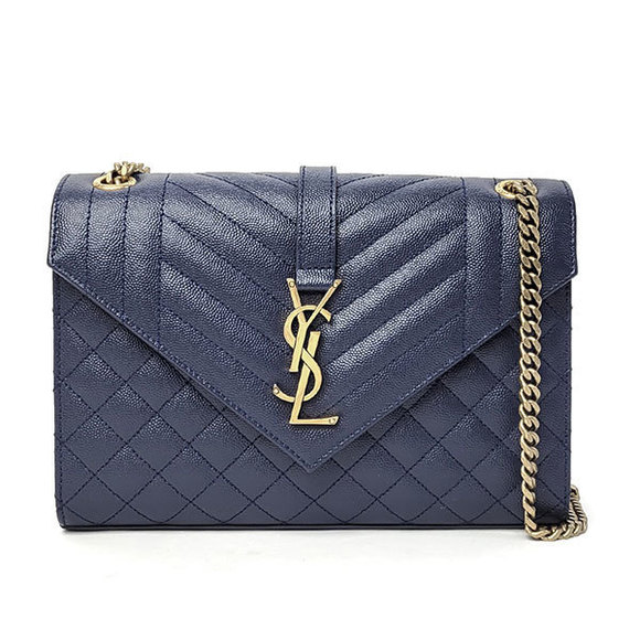 Saint Laurent Envelope Medium Chain Shoulder Bag Marine Rouge Navy Gold - Picture 1 of 5